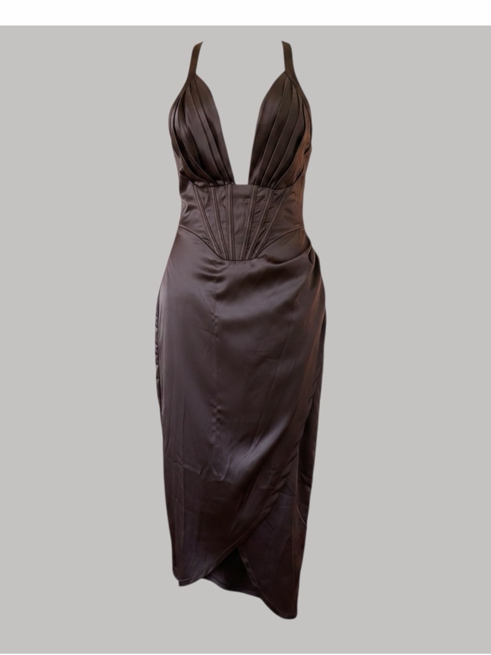 Edgy Corset Style Chocolate Brown Satin Look Cocktail Dress Size XL